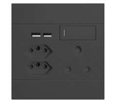 Zap Wall Socket Dbl 4X4 Blk &Grey [Pays]
